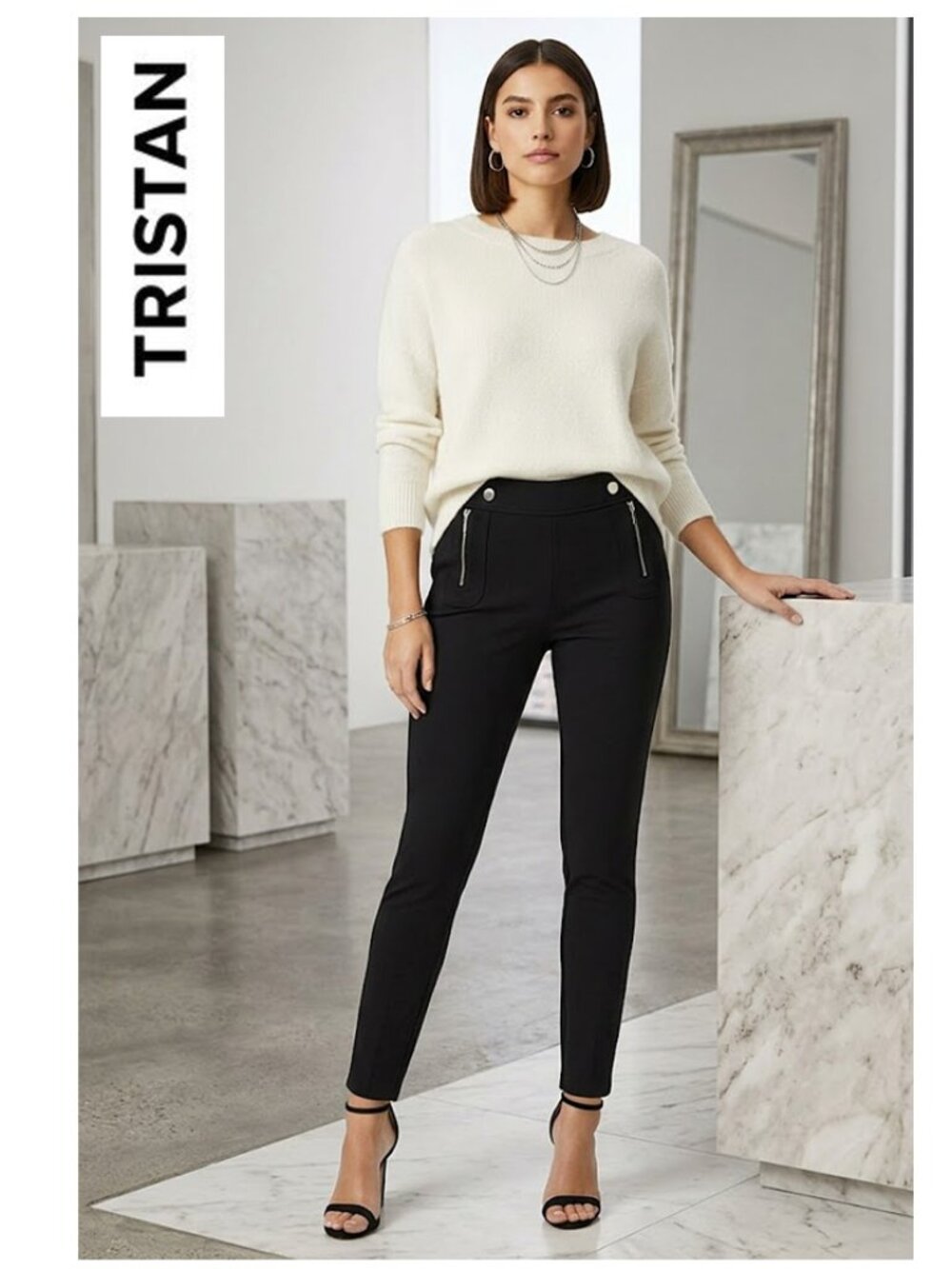 (3 for $30) TRISTAN - Black leggings with stylish zipper front detailing